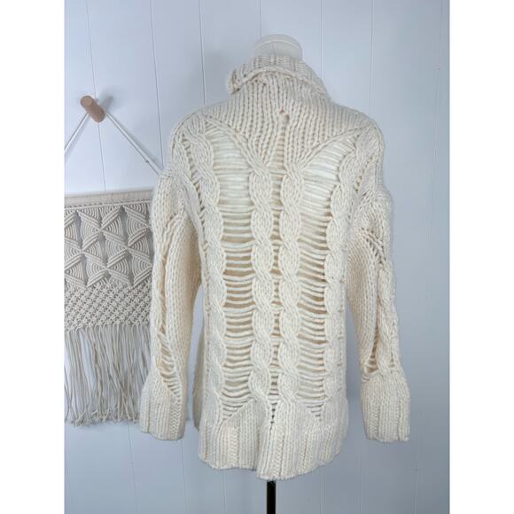 Zara Chunky Cable Knit Turtleneck Sweater Womens Small Cream Ivory - Picture 5 of 9